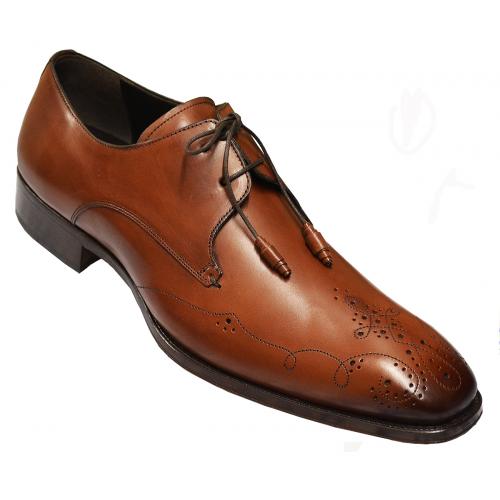 Mezlan "Harper" Cognac Calfskin Oxford Shoes With Medallion Toe 15070